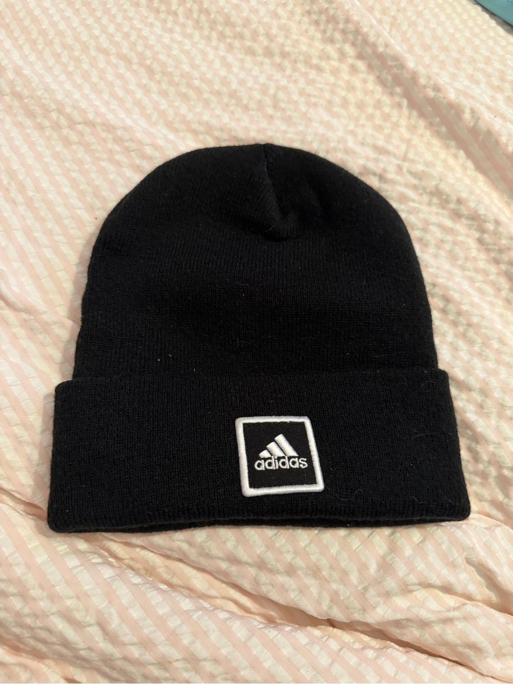 adidas Black Cuffed Knit Beanie with White Logo Patch